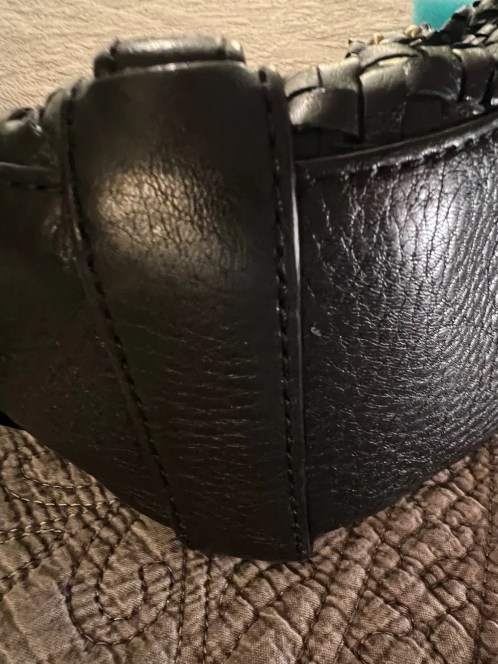 Cole Haan Village Weave Black Pebbled Leather Bag with Antiqued Brassy Trim